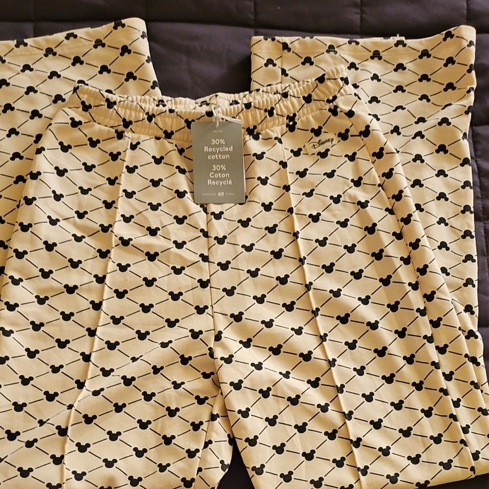 Cream and Black Casual Mickey Mouse Patterned Bottoms